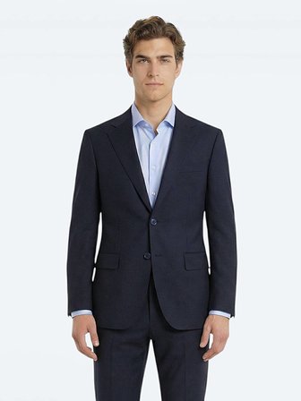 Lacivert Düz Modern Fit Yün Karışımlı Takım Elbise