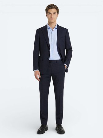 Lacivert Düz Modern Fit Yün Karışımlı Takım Elbise