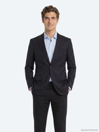 Lacivert Düz Modern Fit Yün Karışımlı Takım Elbise