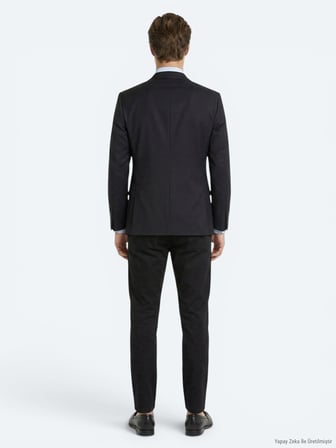 Lacivert Düz Modern Fit Yün Karışımlı Takım Elbise