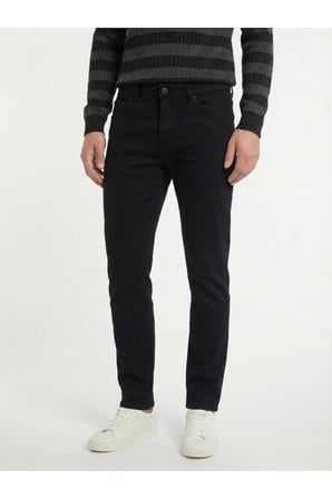 Siyah Düz Dokuma Slim Fit Casual Pamuk Karışımlı Pantolon