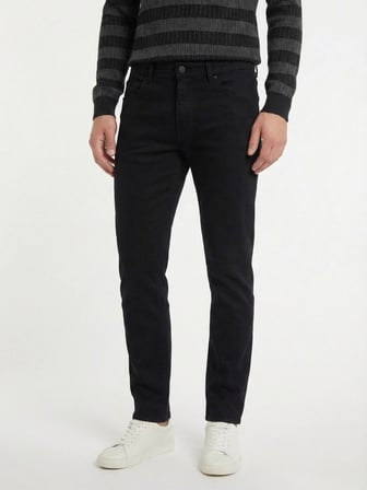 Siyah Düz Dokuma Slim Fit Casual Pamuk Karışımlı Pantolon