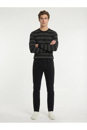 Siyah Düz Dokuma Slim Fit Casual Pamuk Karışımlı Pantolon