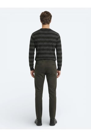 Haki Düz Dokuma Regular Fit Casual Pamuk Karışımlı Pantolon