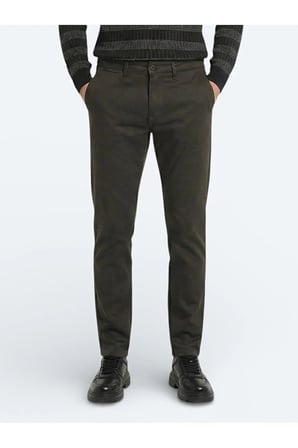 Haki Düz Dokuma Regular Fit Casual Pamuk Karışımlı Pantolon