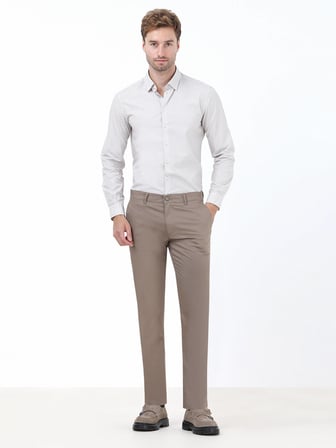 Vizon Düz Dokuma Slim Fit Casual Pamuk Karışımlı Pantolon