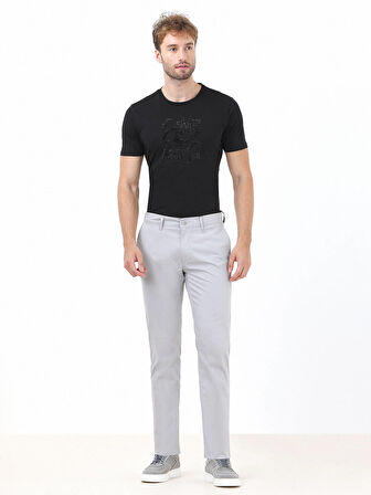 Açık Gri Düz Dokuma Slim Fit Casual Pamuk Karışımlı Pantolon