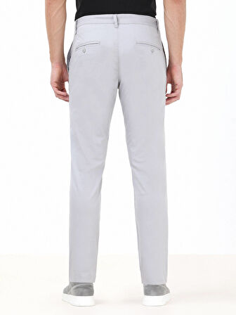 Açık Gri Düz Dokuma Slim Fit Casual Pamuk Karışımlı Pantolon