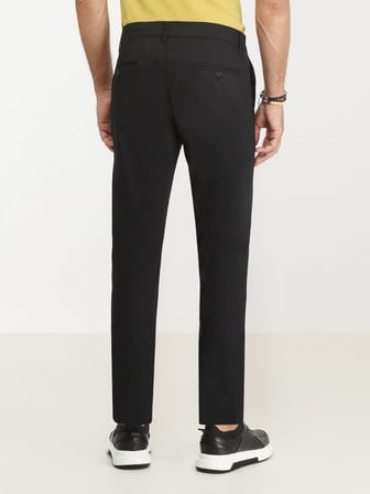 Siyah Düz Dokuma Slim Fit Casual Pamuk Karışımlı Pantolon