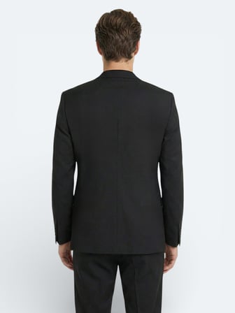 Siyah Düz Modern Fit Yün Karışımlı Takım Elbise