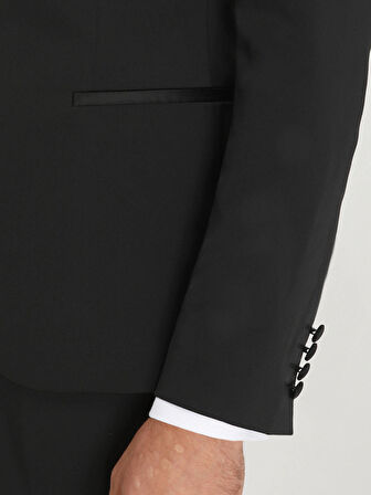 Siyah Desenli Slim Fit Şal Yaka Dokuma Smokin Takım Elbise