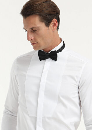 Beyaz Düz Regular Fit Duble Manşet Ata Yaka Smokin Gömlek