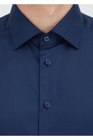 Lacivert Düz Slim Fit Uzun Dokuma Klasik %100 Pamuk Gömlek
