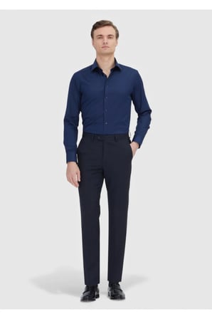 Lacivert Düz Slim Fit Uzun Dokuma Klasik %100 Pamuk Gömlek