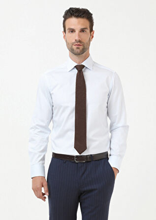Açık Mavi Düz Slim Fit Dokuma Klasik %100 Pamuk Gömlek