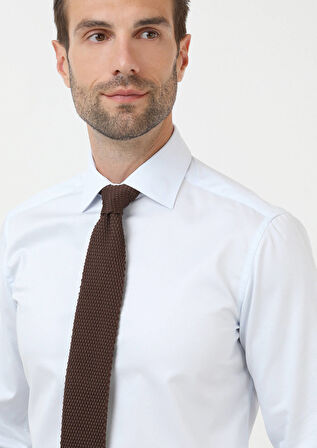 Açık Mavi Düz Slim Fit Dokuma Klasik %100 Pamuk Gömlek