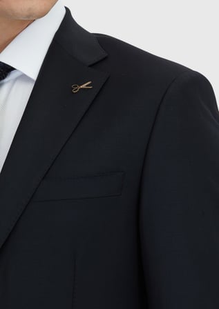 Siyah Düz Modern Fit Yün Karışımlı Takım Elbise