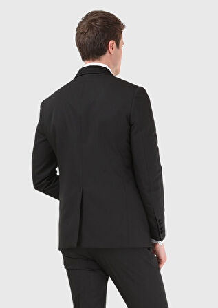 Siyah Mikro Modern Fit Şal Yaka Dokuma Smokin Takım Elbise