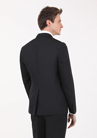 Siyah Mikro Fashion Slim Fit Kruvaze Yaka Dokuma Smokin Takım Elbise