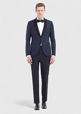 Saks Düz Fashion Slim Fit Kelebek Yaka Dokuma Smokin Takım Elbise