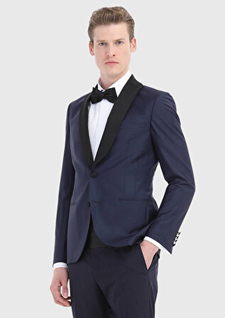 Saks Düz Fashion Slim Fit Kelebek Yaka Dokuma Smokin Takım Elbise