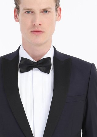 Lacivert Düz Fashion Slim Fit Kruvaze Yaka Dokuma Smokin Takım Elbise