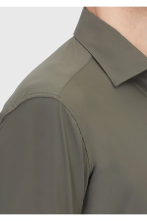 Haki Düz Regular Fit Dokuma Klasik Gömlek
