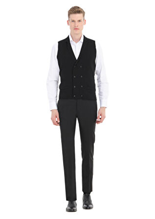 Siyah Regular Fit Kelebek Yaka Casual Örme Triko Yelek