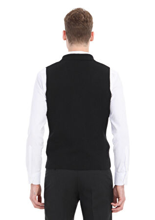 Siyah Regular Fit Kelebek Yaka Casual Örme Triko Yelek