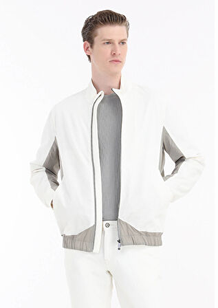 Beyaz Regular Fit Dik Yaka Casual Dokuma Mont