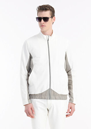 Beyaz Regular Fit Dik Yaka Casual Dokuma Mont