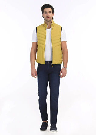 Sarı Regular Fit Dik Yaka Casual Dokuma Spor Yelek