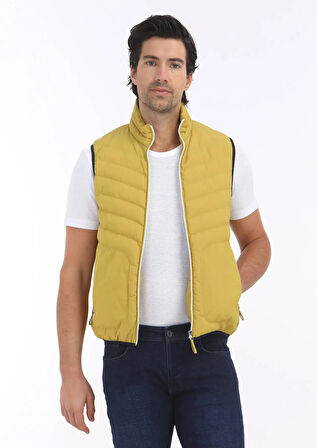 Sarı Regular Fit Dik Yaka Casual Dokuma Spor Yelek