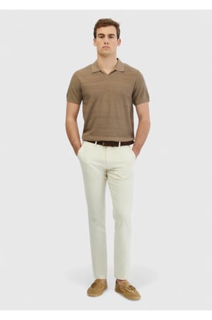 Ekru Düz Dokuma Regular Fit Casual Pantolon