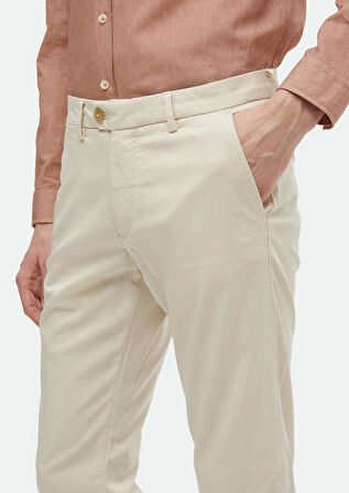 Ekru Düz Dokuma Regular Fit Casual Pantolon