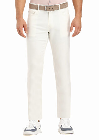 Ekru Düz Dokuma Slim Fit Casual Pamuk Karışımlı Pantolon