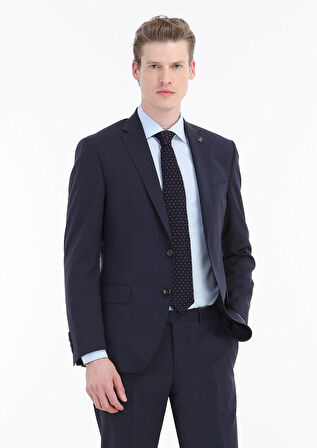 Mavi Düz Slim Fit Dokuma Klasik Pamuk Karışımlı Gömlek