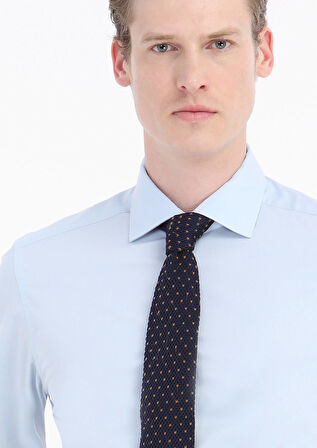 Mavi Düz Slim Fit Dokuma Klasik Pamuk Karışımlı Gömlek