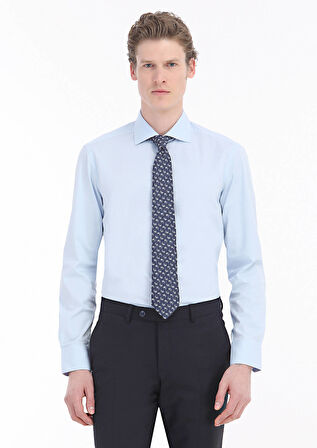 Mavi Düz Regular Fit Dokuma Klasik Pamuk Karışımlı Gömlek