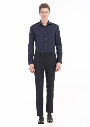 Lacivert Düz Regular Fit Dokuma Klasik Pamuk Karışımlı Gömlek