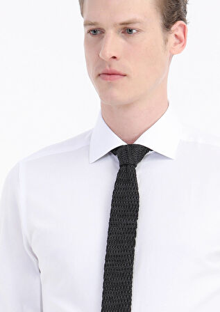 Beyaz Düz Slim Fit Dokuma Klasik Pamuk Karışımlı Gömlek