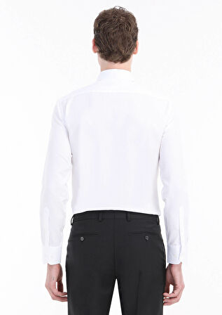 Beyaz Düz Slim Fit Dokuma Klasik Pamuk Karışımlı Gömlek