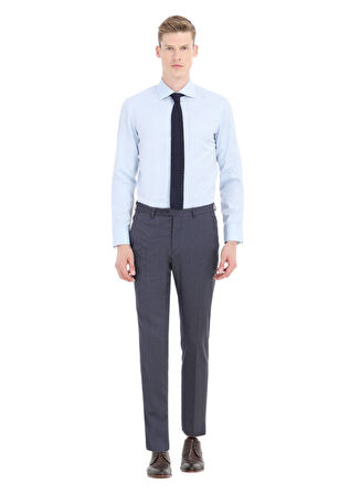 Açık Mavi Düz Slim Fit Dokuma Klasik Pamuk Karışımlı Gömlek