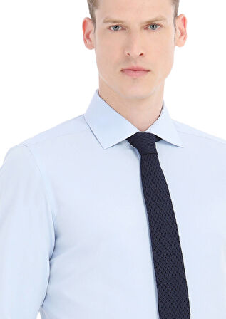 Açık Mavi Düz Slim Fit Dokuma Klasik Pamuk Karışımlı Gömlek