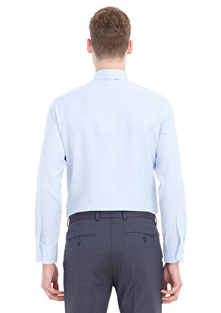 Açık Mavi Düz Slim Fit Dokuma Klasik Pamuk Karışımlı Gömlek