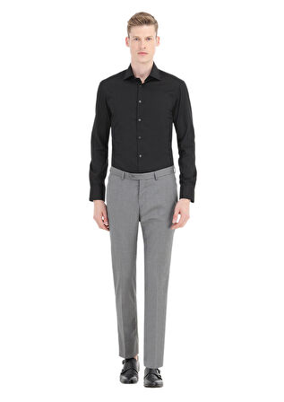 Siyah Düz Slim Fit Dokuma Klasik Pamuk Karışımlı Gömlek