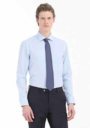 Açık Mavi Düz Regular Fit Dokuma Klasik Pamuk Karışımlı Gömlek