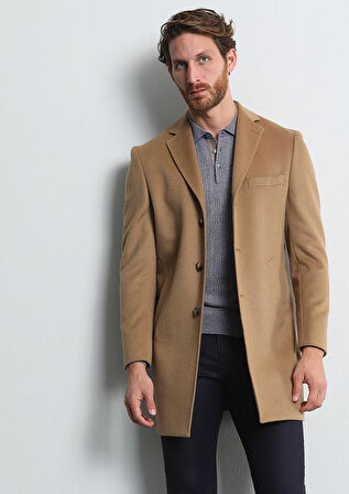 Deve Tüyü Regular Fit Kelebek Yaka Klasik Dokuma Palto