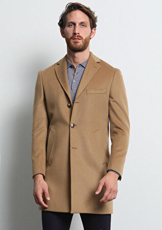 Deve Tüyü Regular Fit Kelebek Yaka Klasik Dokuma Palto