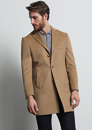 Deve Tüyü Regular Fit Kelebek Yaka Klasik Dokuma Palto